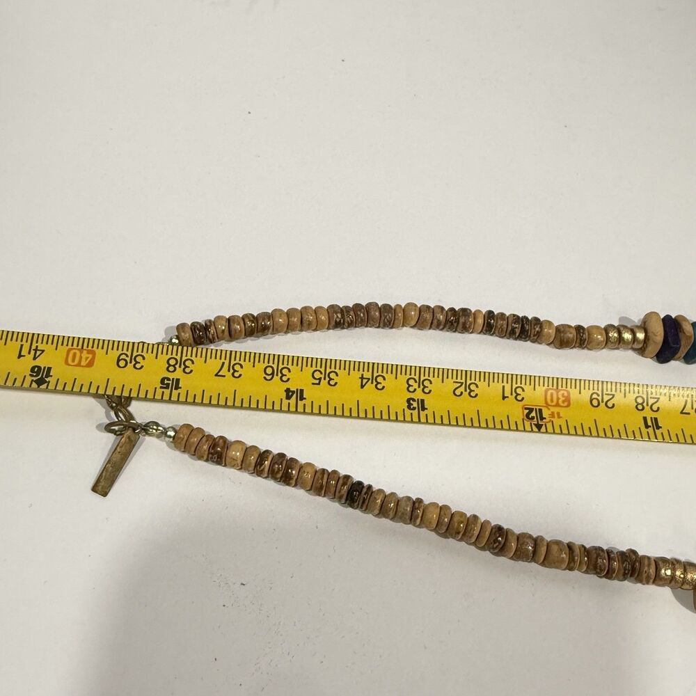 Vintage Casual Corner Double Strand Beaded Necklace Boho Wood Gold Tone Signed - Picture 16 of 16